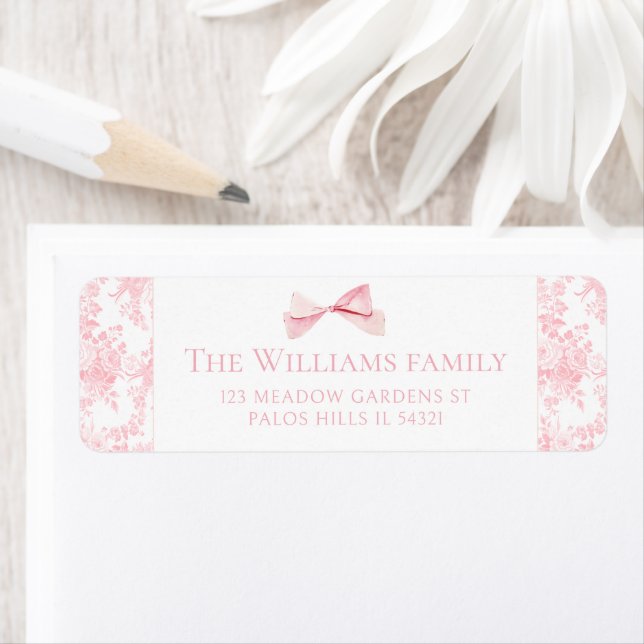 Pink Bow Shabby Baby Shower return address labels (Insitu)