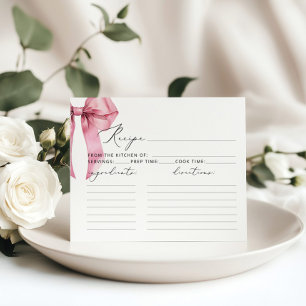 Pink Bow She is tying the knot Bridal Recipe card