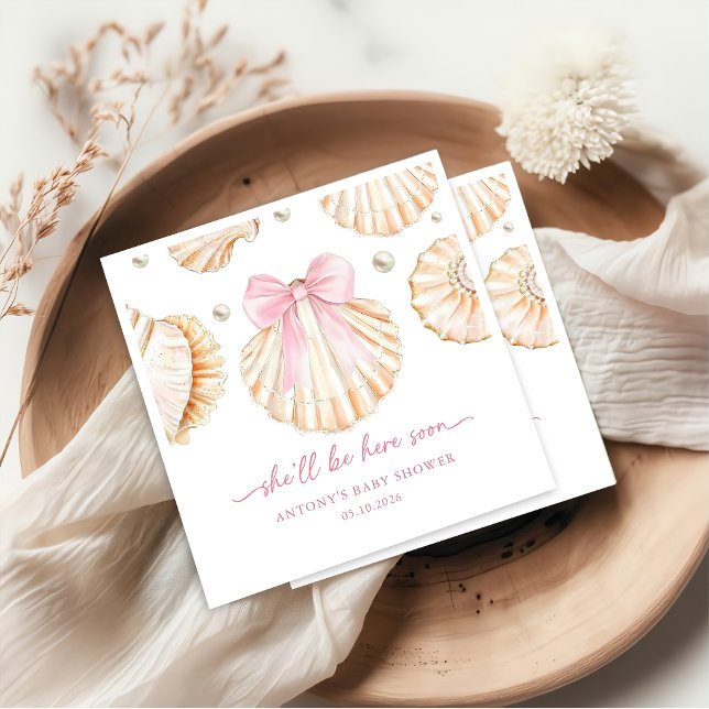 Pink Bow Shell Baby Shower Napkins (Creator Uploaded)