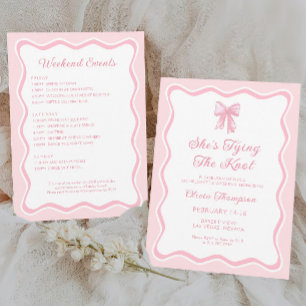 Pink Bow She's Tying the Knot Bachelorette Party Invitation
