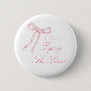 Pink Bow She's Tying The Knot Bridal Shower 2 Inch Round Button