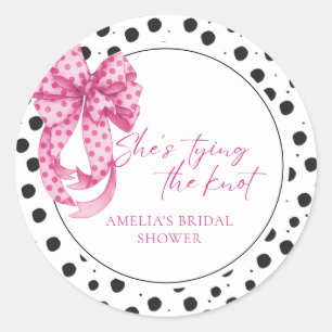 Pink bow She's Tying the Knot Bridal Shower  Classic Round Sticker