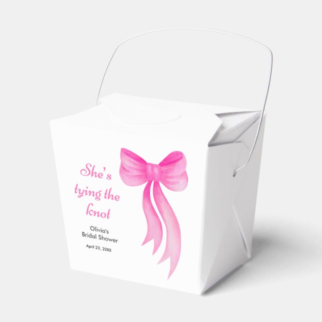 Pink Bow She's Tying the Knot Bridal Shower  Favor Box (Front Side)