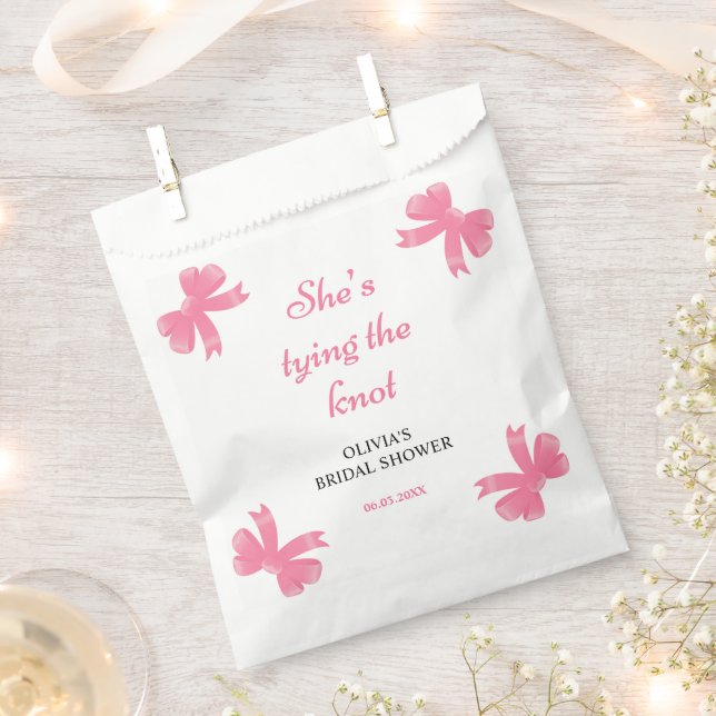 Pink Bow She's Tying The Knot Bridal Shower Favour Bag (Clipped)
