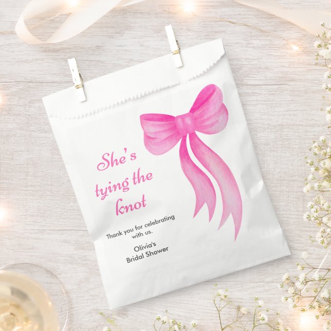 Pink Bow She's Tying the Knot Bridal Shower   Favour Bag (Clipped)