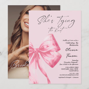 Pink Bow She's Tying the Knot Bridal Shower Invitation