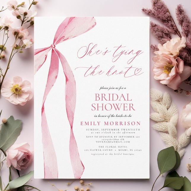 Pink Bow She's Tying the Knot Bridal Shower Invitation (Creator Uploaded)