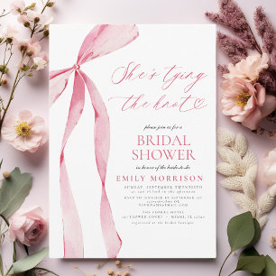 Pink Bow She's Tying the Knot Bridal Shower Invitation