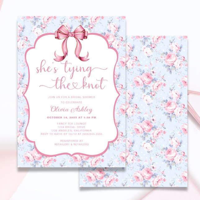 Pink Bow She's Tying the Knot Bridal Shower Invitation (Creator Uploaded)