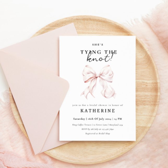 Pink Bow She's Tying the Knot Bridal Shower Invitation (Creator Uploaded)