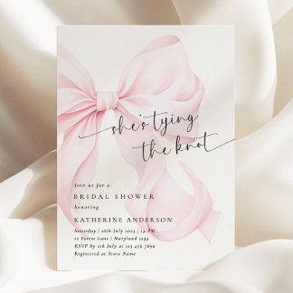 Pink Bow She's Tying The Knot Bridal Shower Invitation