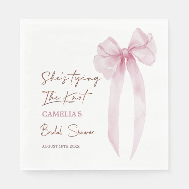 Pink Bow She's Tying The Knot Bridal Shower Napkin (Front)