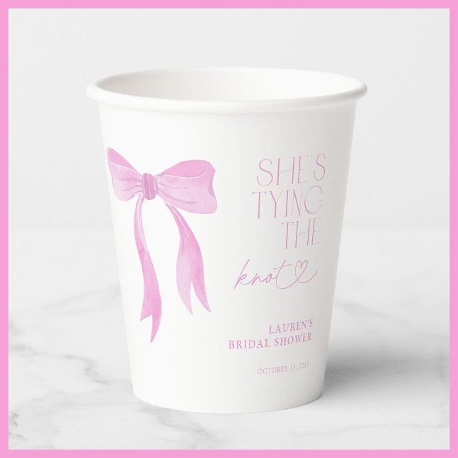 Pink Bow She's Tying The Knot Bridal Shower Paper Cups (Creator Uploaded)