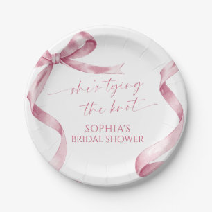 Pink Bow She's Tying The Knot Bridal Shower Paper Plate