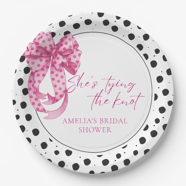 Pink bow She's Tying the Knot Bridal Shower  Paper Plate (Front)