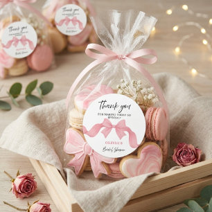 Pink Bow She's Tying the Knot Bridal Shower Thanks Classic Round Sticker