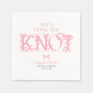 Pink Bow She's Tying the Knot Chic Bridal Shower Napkin