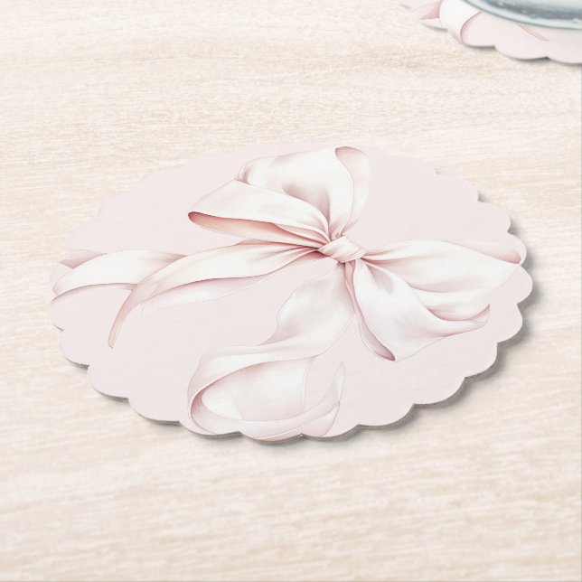  Pink Bow She's Tying the Knot Paper Coaster (Angled)