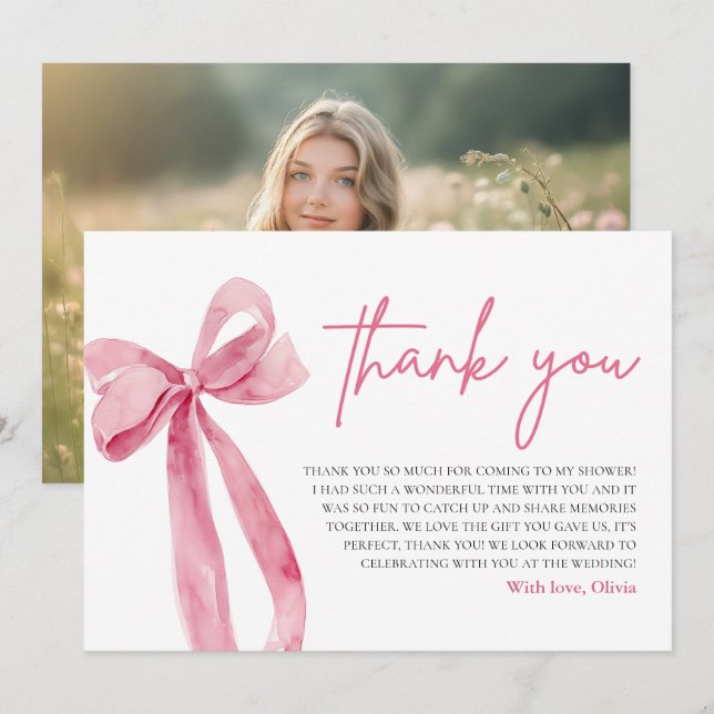 Pink Bow She's Tying the Knot Thank You Card (Front/Back)