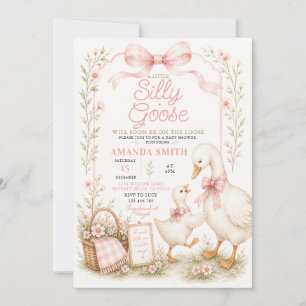 Pink Bow Silly Goose Baby Shower Invitation 