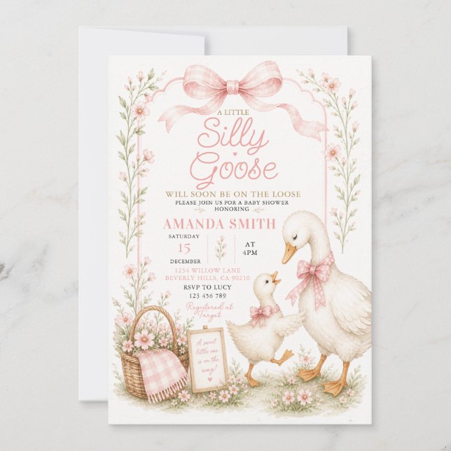 Pink Bow Silly Goose Baby Shower Invitation  (Front)