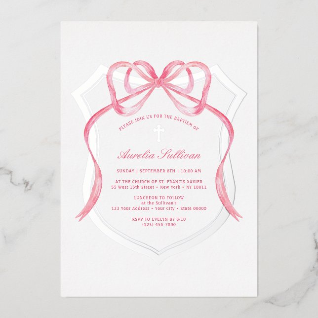 Pink Bow Silver Crest Baptism (Front)