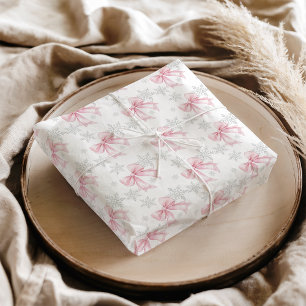 Pink Bow Silver Snowflake Winter Theme Tissue Paper