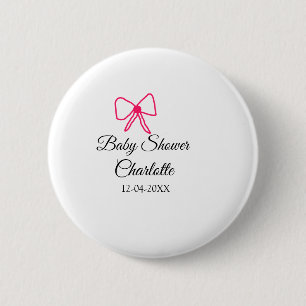 PINK BOW SIMPLE BABY SHOWER ADD NAME DATE MINIMAL 2 INCH ROUND BUTTON