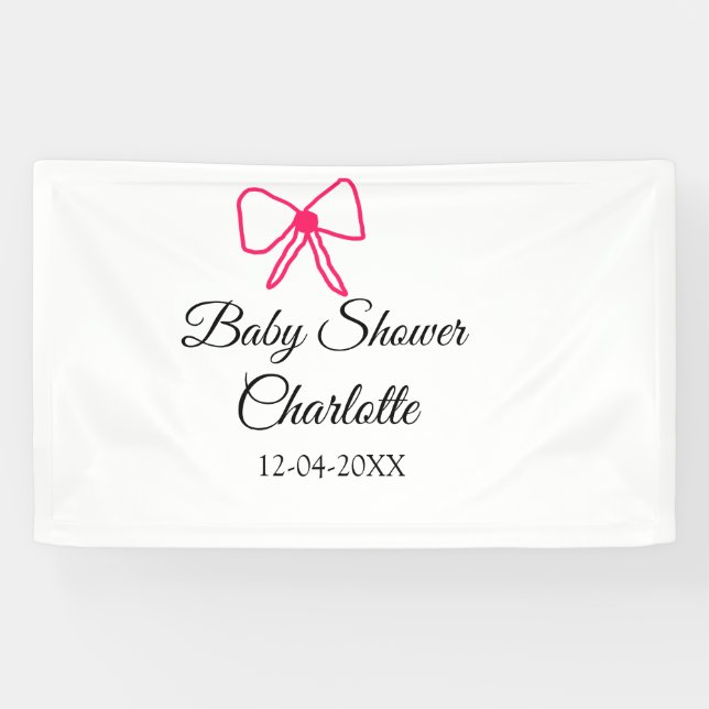 PINK BOW SIMPLE BABY SHOWER ADD NAME DATE MINIMAL BANNER (Horizontal)