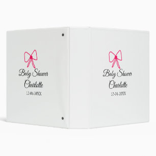 PINK BOW SIMPLE BABY SHOWER ADD NAME DATE MINIMAL BINDER
