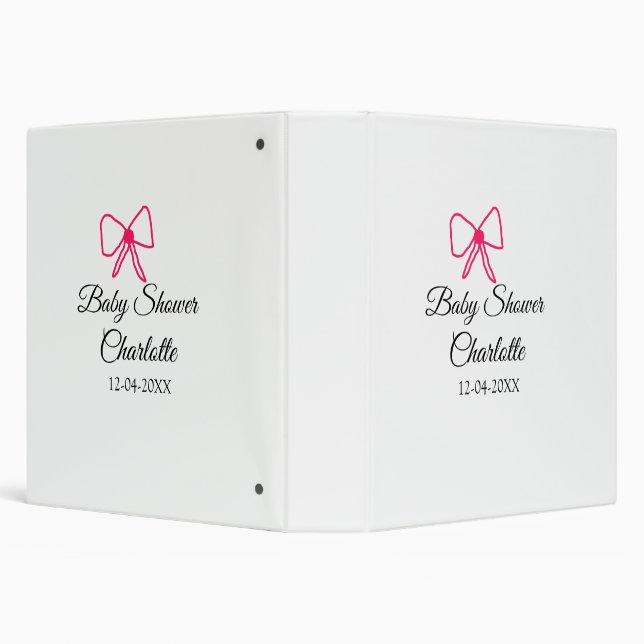 PINK BOW SIMPLE BABY SHOWER ADD NAME DATE MINIMAL BINDER (Background)