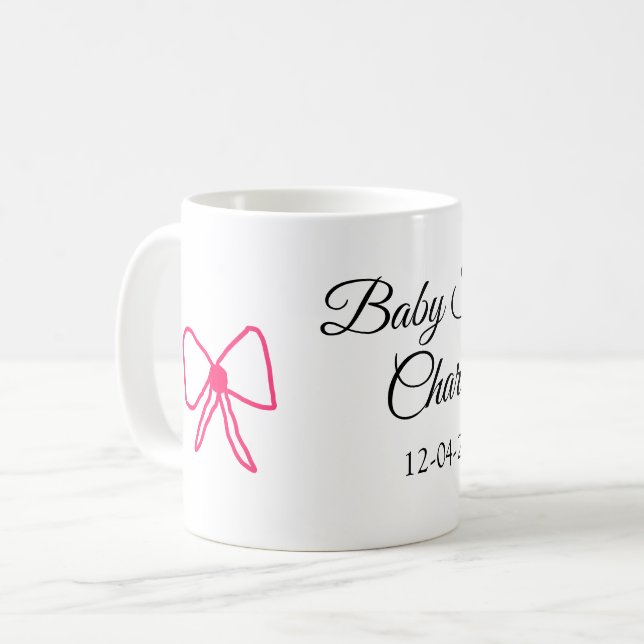 PINK BOW SIMPLE BABY SHOWER ADD NAME DATE MINIMAL COFFEE MUG (Front Left)
