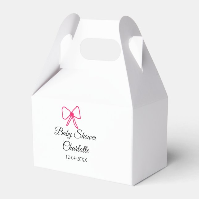 PINK BOW SIMPLE BABY SHOWER ADD NAME DATE MINIMAL FAVOR BOX (Front Side)