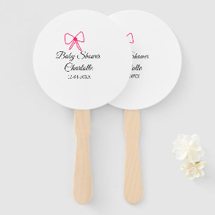 PINK BOW SIMPLE BABY SHOWER ADD NAME DATE MINIMAL HAND FAN