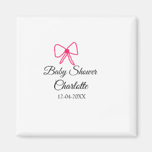 PINK BOW SIMPLE BABY SHOWER ADD NAME DATE MINIMAL MAGNET