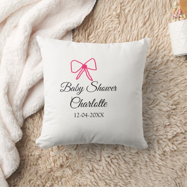 PINK BOW SIMPLE BABY SHOWER ADD NAME DATE MINIMAL THROW PILLOW (Blanket)