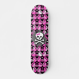 Pink Bow Skull Skateboard