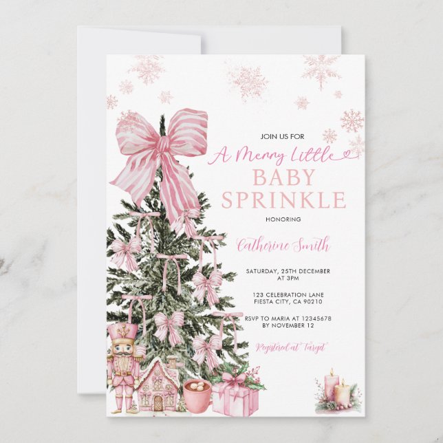 Pink Bow Snowflakes Nutcracker Baby Sprinkle Invitation (Front)