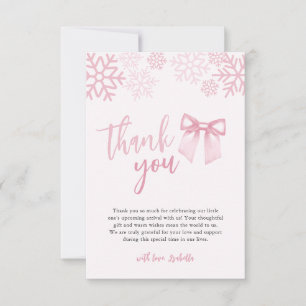 Pink Bow Snowflakes Winter Baby Shower Thank You Card