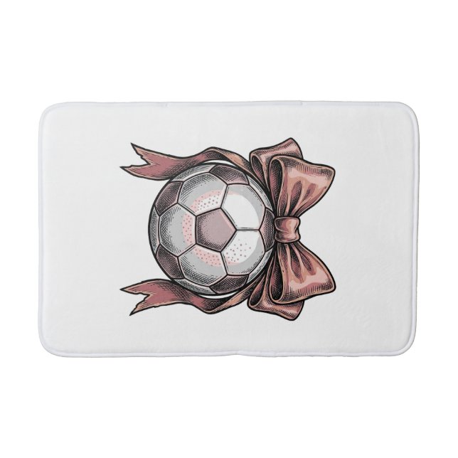 Pink Bow Soccer Ball Vintage Bath Mat (Front)