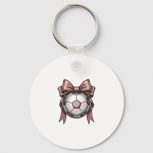 Pink Bow Soccer Ball Vintage Keychain (Front)
