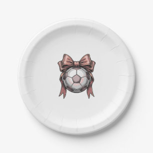 Pink Bow Soccer Ball Vintage Paper Plate