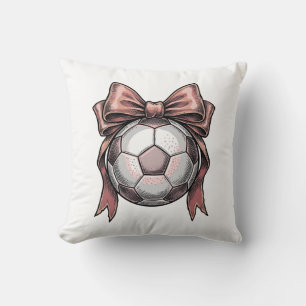 Pink Bow Soccer Ball Vintage Throw Pillow