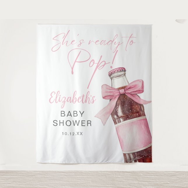 Pink Bow Soda Bottle Baby Shower Photo Backdrop Tapestry (Front)