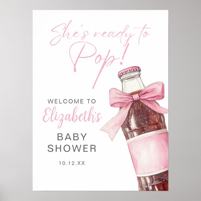 Pink Bow Soda Bottle Baby Shower Welcome Sign (Front)