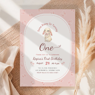 Pink Bow Some Bunny is Turning One 1st Birthday Invitation