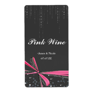 Pink Bow Sparkle Bling Party Wine Label