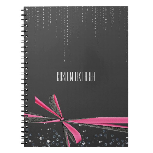 Pink Bow Sparkle Ribbon & Bling Journal Notebook (Front)