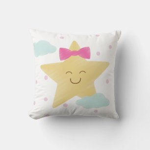 Pink Bow Star Throw Pillow