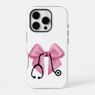 Pink Bow & Stethoscope Personalized Medical iPhone 16 Pro Case